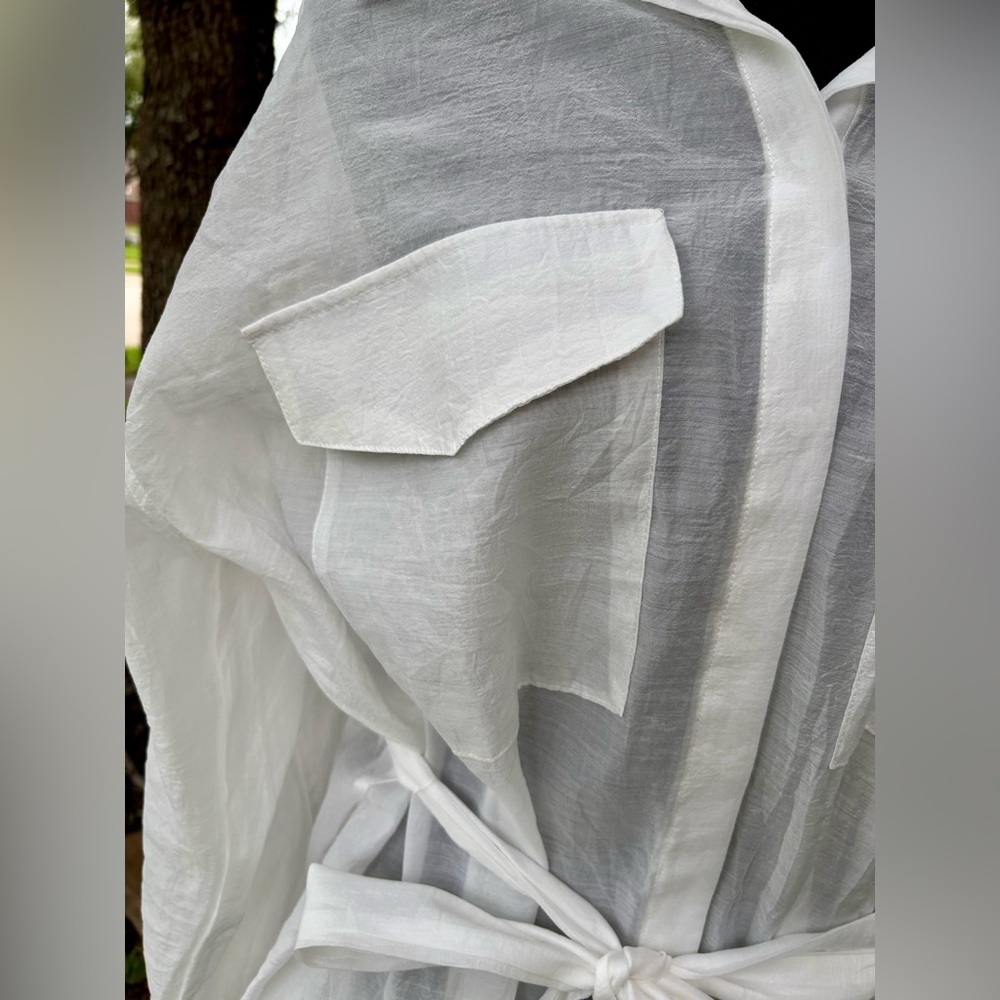 English Factory White Sheer Button-Up Shirt with Belt : 1X - Picture 2 of 8